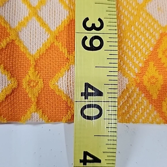 Patty Woodard Vtg 70's argyle dress, yellow orange white, SL, fitted, A-line - Picture 10 of 10